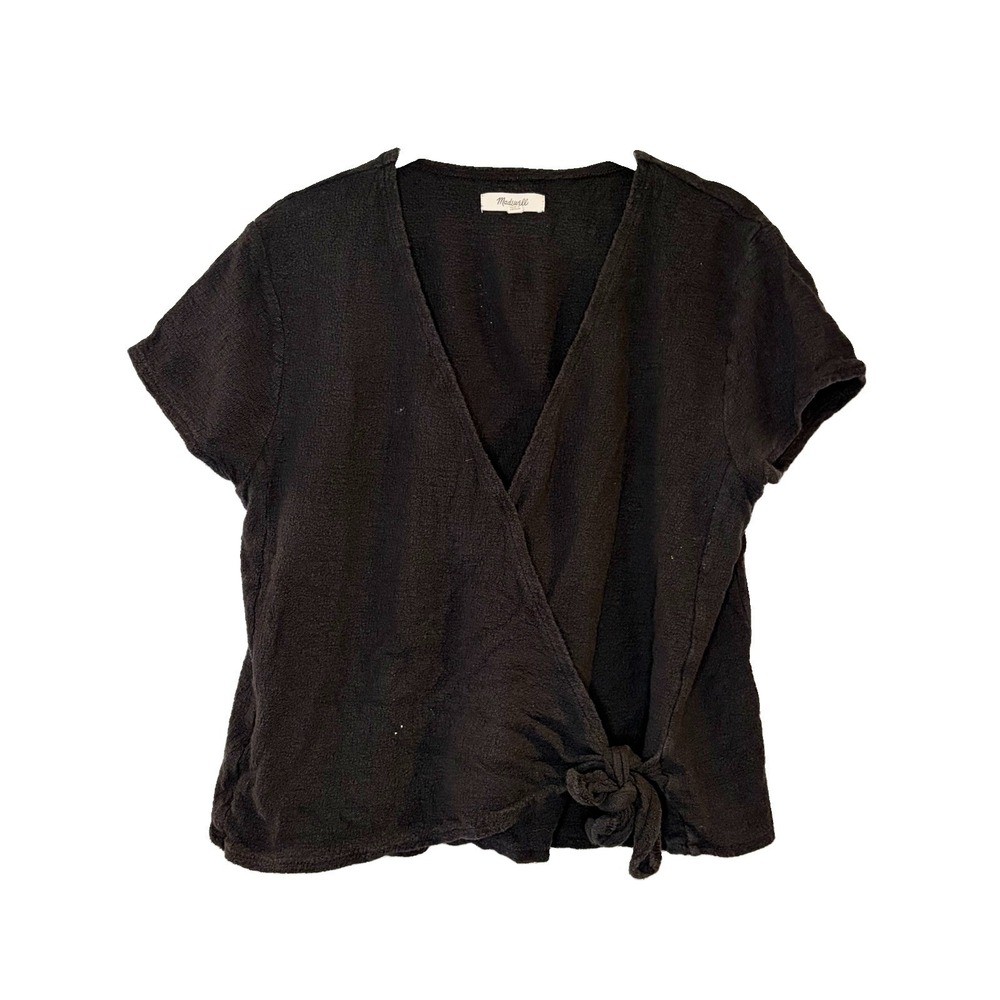 Madewell Texture & Thread Wrap‎ Tie Top Large Black Cotton
